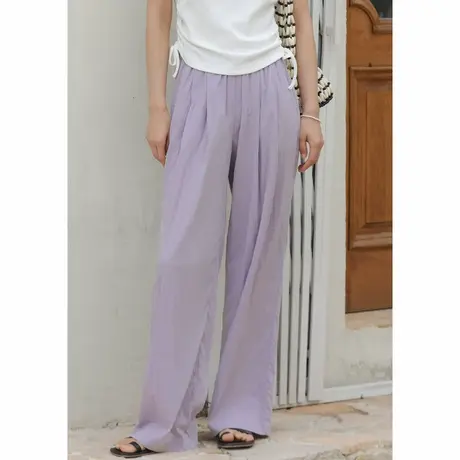 弥古紫色冰丝阔腿裤女夏季薄款裤子气质山本裤直筒休闲裤高腰长裤商品大图