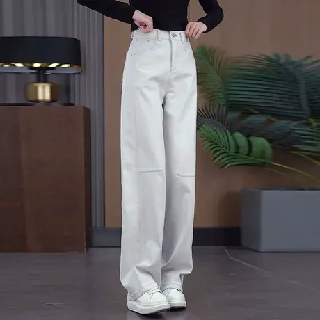 莫兰迪灰软牛仔直筒弯刀裤女夏季薄款窄版休闲裤高腰宽松阔腿裤商品大图