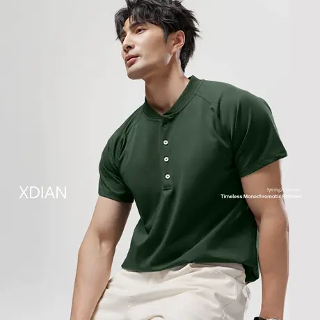 续点「凉感速干」索罗娜t恤短袖男2025新款重磅240G美式亨利领夏图片