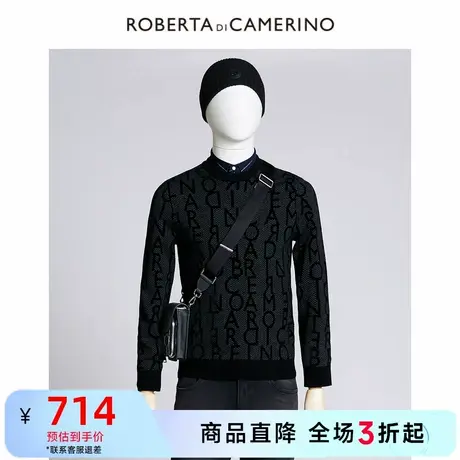 【绵羊毛】ROBERTA诺贝达秋冬新款男士圆领休闲字母羊毛衫男图片