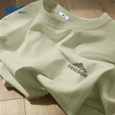 回力男士短袖2025新款纯棉男装衣服浅绿色青少年二本针t恤男款夏D图片