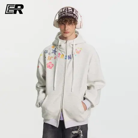 ER趣味植物园连帽卫衣2025男女秋季休闲宽松潮牌双拉链开衫外套图片