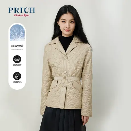 PRICH商场同款羽绒服新品秋冬新款短款翻领经典菱形格外套女图片