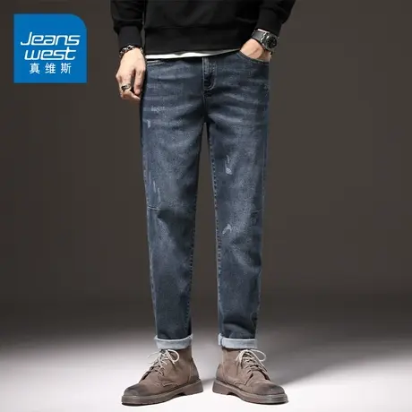 KZ真维斯蓝色痞帅潮牌炸街男裤子男士牛仔长裤宽松直筒春季春秋款商品大图