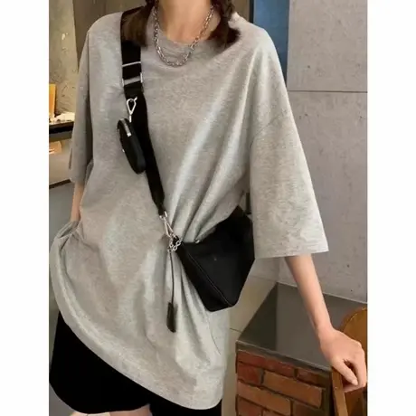 100%纯棉灰色短袖t恤女新款爆款夏季oversize宽松大版设计感上衣商品大图