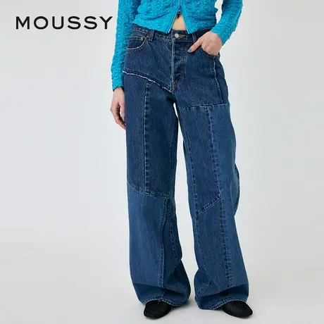 MOUSSY 夏季新品设计感解构拼接阔腿裤牛仔裤女010HS611-0660商品大图