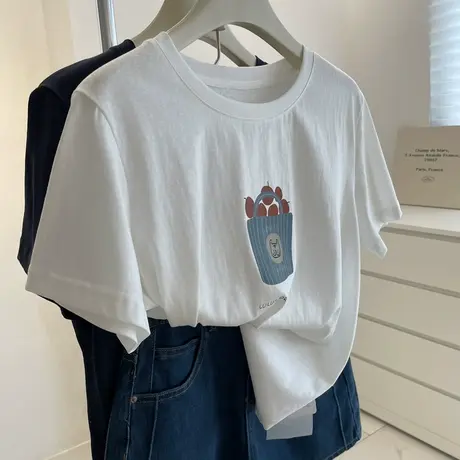 韩系减龄水果印花短袖t恤女！夏季轻薄凉感雪花棉圆领休闲上衣Tee商品大图