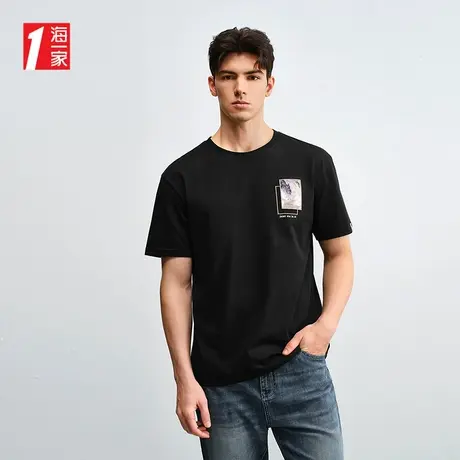 海一家经典圆领短T2025年夏季新款贴布绣花男士短袖T恤图片