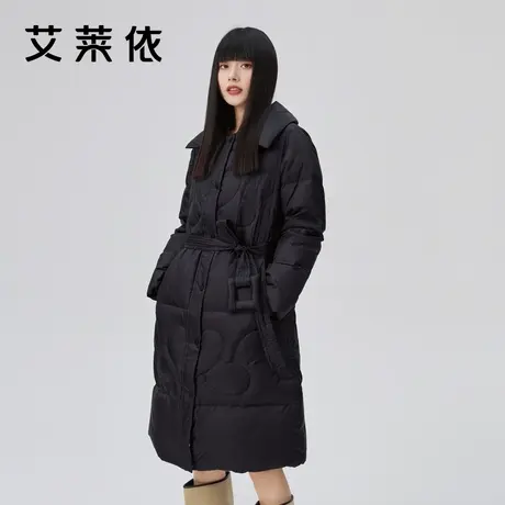 艾莱依新款长款羽绒服女秋冬季2022年时尚收腰可拆卸腰带翻领外套图片