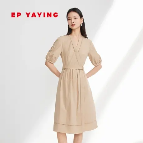 EP YAYING雅莹女装 简约纯色A字泡泡袖连衣裙 2023新款4611A商品大图