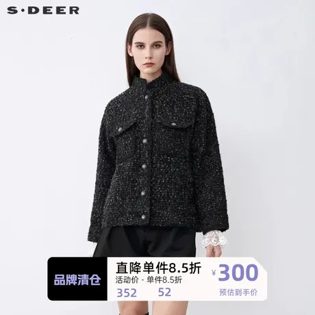 sdeer圣迪奥女装复古立领毛呢短款小香风外套S21462203图片