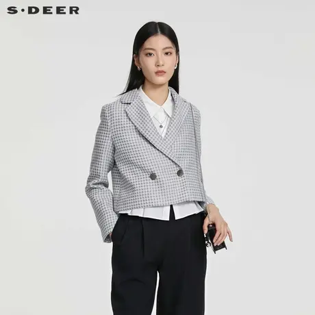 sdeer圣迪奥OL风西装领千鸟格短款外套S231Z2225图片