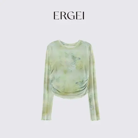 【夏日多巴胺】夏季扎染网纱薄款打底衫上衣女2024新款设计感T恤图片