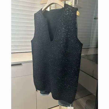 亮片设计感半开领针织马甲背心女2025年春装新款纯色洋气马夹上衣商品大图