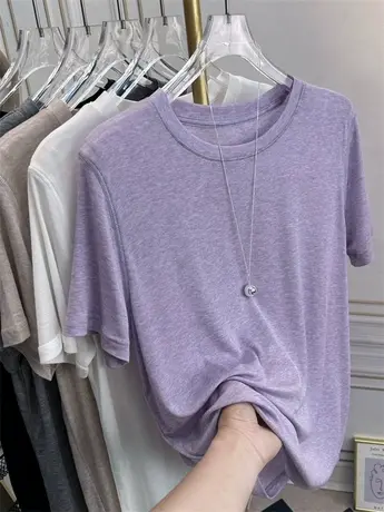 天丝羊毛面膜t恤女基础款纯色正肩显瘦薄款凉快莱赛尔短袖上衣夏商品大图