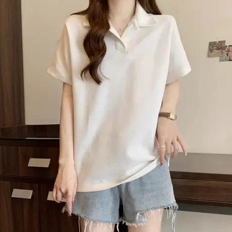 夏装POLO领短袖T恤女2025新款百搭修身显瘦小众别致半袖上衣体恤图片