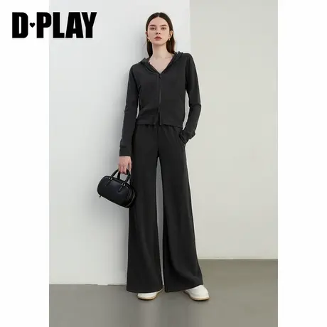 DPLAY2025春季休闲深灰色卫衣女连帽宽松拉链运动套装长袖上衣商品大图