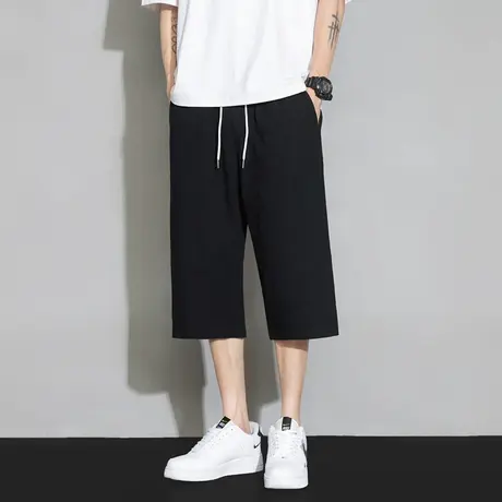 香港高端纯棉过膝七分休闲短裤男宽松直筒7分工装马裤2025夏季薄图片