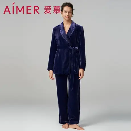 爱慕蔚兰睡衣女秋冬翻领长袖分身套装可外穿家居服AM468931商品大图