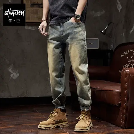 伟臣潮牌大码男装春夏牛仔裤男胖子加肥加大直筒水洗肥佬休闲裤男图片