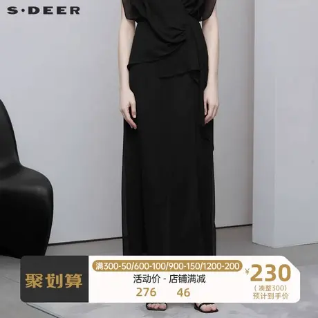 sdeer圣迪奥女装松紧拼接系带雪纺不规则长裤S223Z0808🤛商品大图