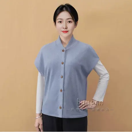 小立领护颈坎肩马甲摇粒绒妈妈防风保暖护肩开衫外套商品大图