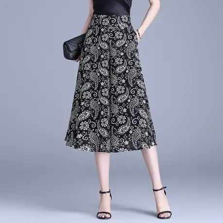 印花阔腿裤女夏季薄款裙裤2025新款高腰垂感七分裤裙宽松休闲裤子商品大图