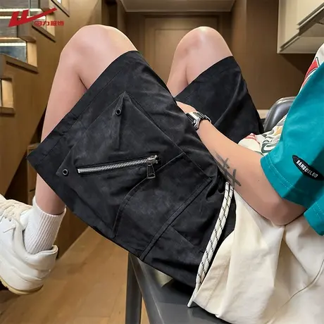 回力工装短裤男士夏季潮流宽松直筒外穿中裤子男生休闲阔腿五分裤商品大图