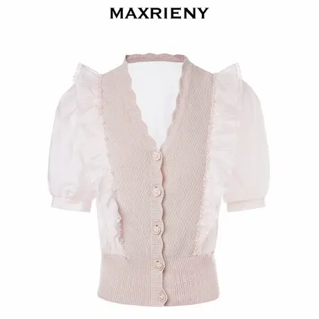 【奥莱】MAXRIENY荷叶领勾花针织上衣秋季毛衫图片