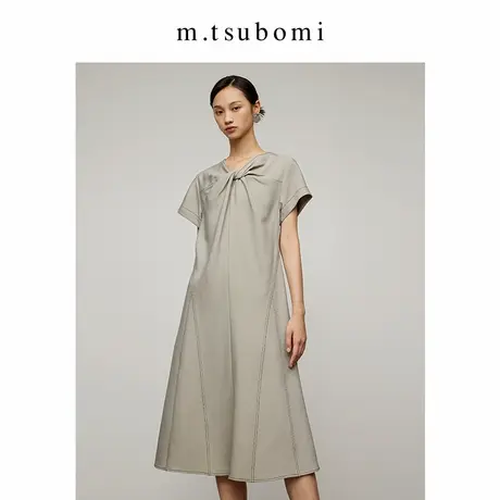 子苞米宽松短袖中长款连衣裙春秋新款气质设计感休闲大摆A字裙女商品大图