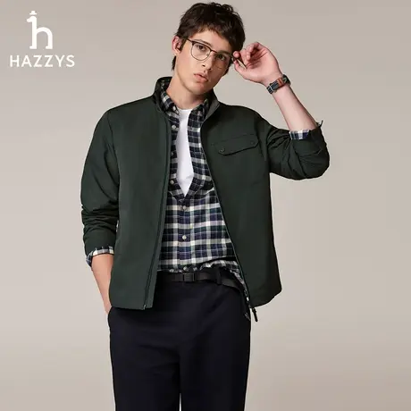 Hazzys哈吉斯秋季纯色外套男士休闲通勤挺括立领夹克潮流简约上衣图片