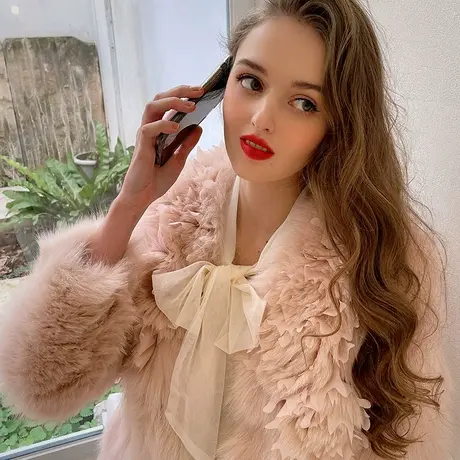 粉红大布娃娃2021新款减龄甜美花朵狐狸毛保暖皮草粉色外套冬女商品大图