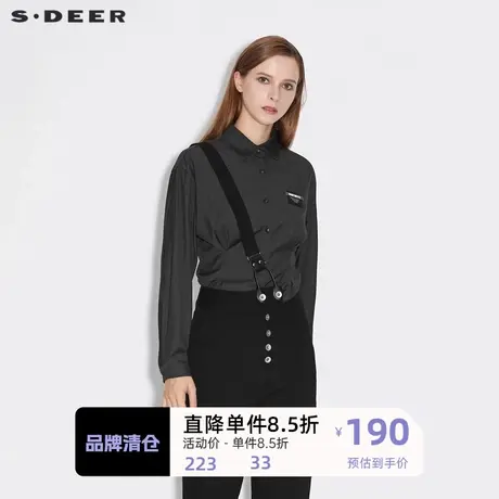 S·DEER圣迪奥女装休闲翻领格纹字母不规则长袖衬衫S21380510图片