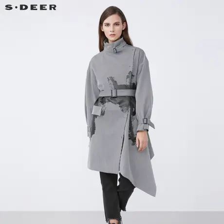 【直播间专属】sdeer圣迪奥条纹胶印收腰不规则长款风衣S21381704图片