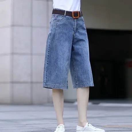 五分窄版牛仔直筒短裤女2025夏季薄款高腰显瘦复古中裤百搭阔腿裤图片