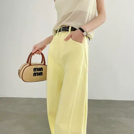 浅黄色天丝牛仔裤女夏季薄款新款高腰宽松显瘦冰丝垂感直筒阔腿裤商品大图