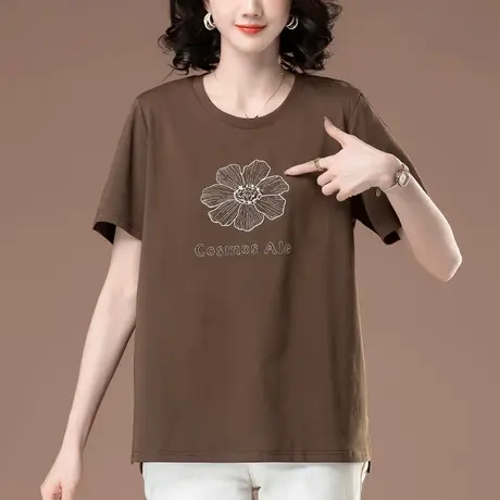 短袖t恤女夏季新款宽松加肥加大码中年妈妈刺绣百搭休闲半袖上衣图片