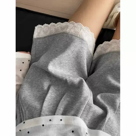 蕾丝花边阔腿休闲短裤女夏季2025新款宽松居家外穿高腰运动睡裤潮商品大图