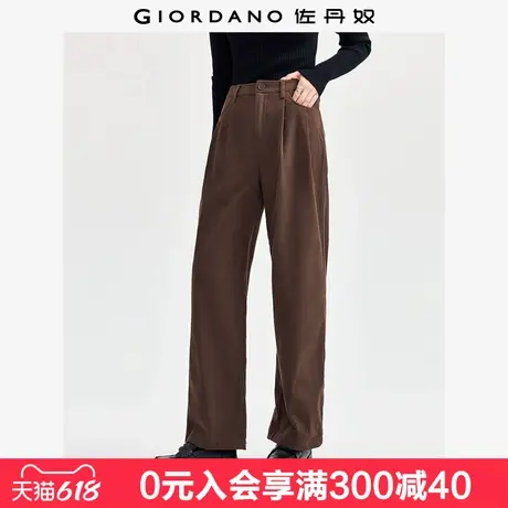 佐丹奴条绒裤子女灯芯绒复古通勤风女裤打褶直筒休闲裤女05414671商品大图