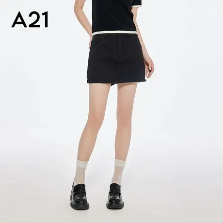 A21黑灰水洗裙裤牛仔裤2025新款简约宽松显瘦微弹阔腿短裤女夏图片