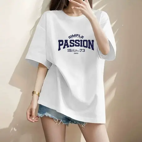 NOB真维斯纯棉短袖t恤女士2025新款夏季宽松大码胖mm正肩上衣半袖商品大图