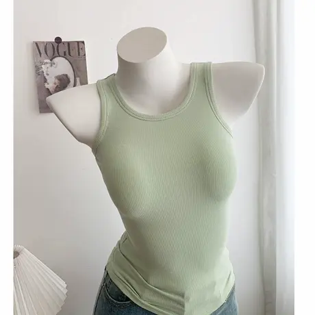 甜辣露肩简约挂脖圆领显身材无袖工字吊带背心打底上衣外穿夏图片