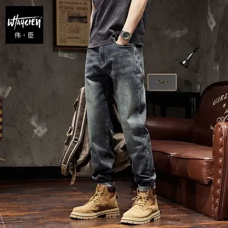 伟臣潮流大码男装春夏新品男式牛仔裤胖子加肥加大直筒宽松长裤男图片