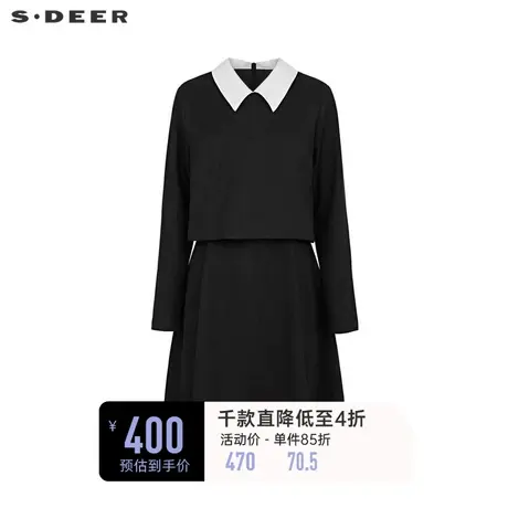 sdeer圣迪奥女装学院风翻领假两件长袖连衣裙S234Z1266❕商品大图