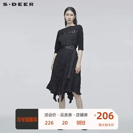 sdeer圣迪奥新品时尚个性拼接连衣裙秋裙子高级感长裙S20181210图片