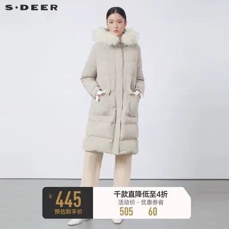 sdeer圣迪奥女装连帽毛领茧型长款羽绒服S224Z2425🥀商品大图