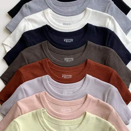 夏季超全神仙色系！纯色基础款正肩版型圆领T恤上衣简约休闲短袖商品大图