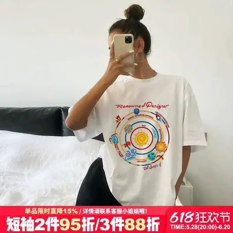 2025新款设计感美式潮牌白色正肩t恤女短袖宽松显瘦重磅半袖上衣商品大图