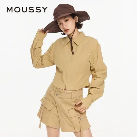 MOUSSY 夏季纯色收腰翻领拉链通勤休闲衬衫女028HSZ30-0商品大图