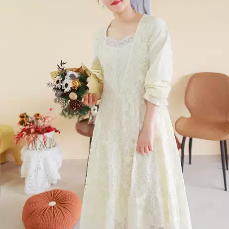 胖妹妹2025秋装法式优雅蕾丝连衣裙大码设计感复商品大图